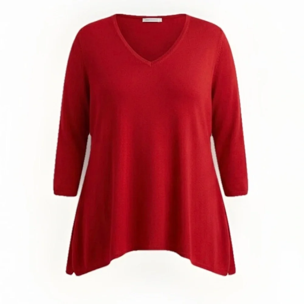 Vintage Avenue Red V-Neck Sweater Women's Plus Size 14/16 Acrylic Knit Tunic